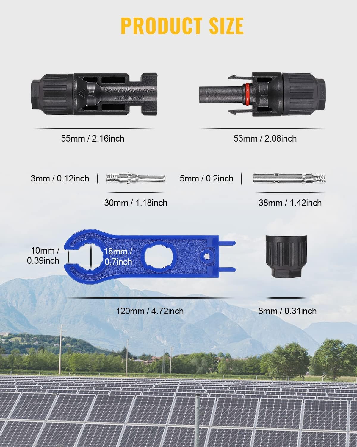 Solar Panel Cable Connectors with Spanners – 5 Pairs Male & Female MC4 Solar Connectors