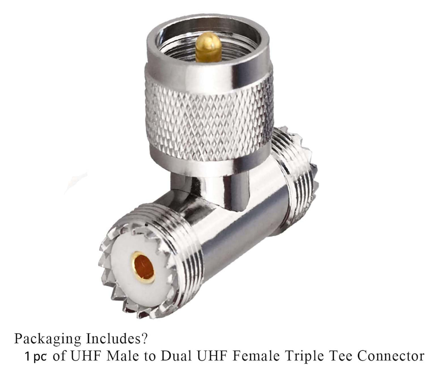 Triple Tee Connector UHF Male to Dual UHF Female 3 Way Splitter Coax Adapter PL259 SO239 Combiner Splitter Adapter - Pack -1