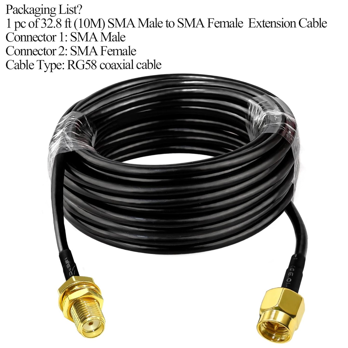 SMA Extension Cable RG58 32.8ft(10M) Male to SMA Female Coaxial Cable -Pack -1