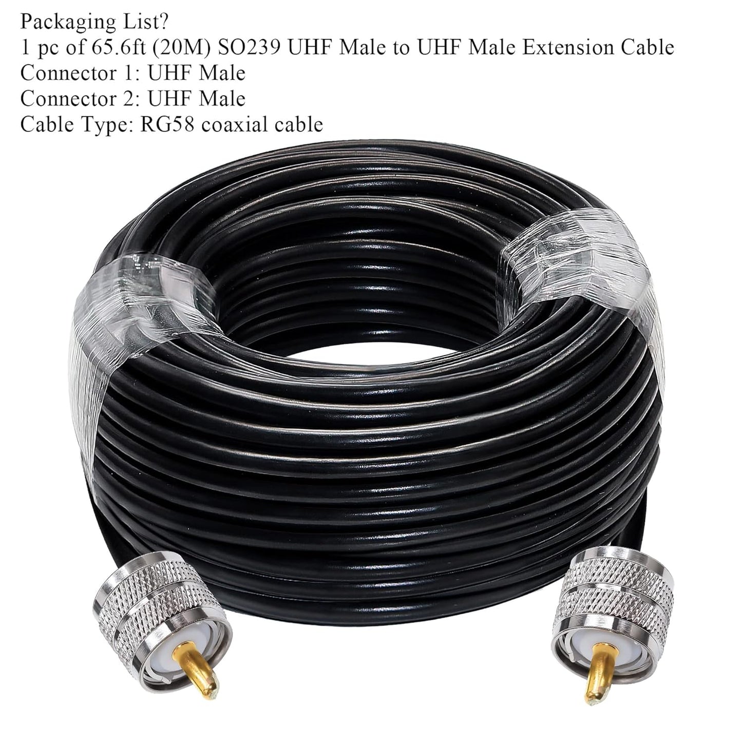 Jumber Cable UHF Male to Male Extension Cable 65.6ft(20M) Low Loss RG58 RF Black Coaxial Cable - Pack - 1