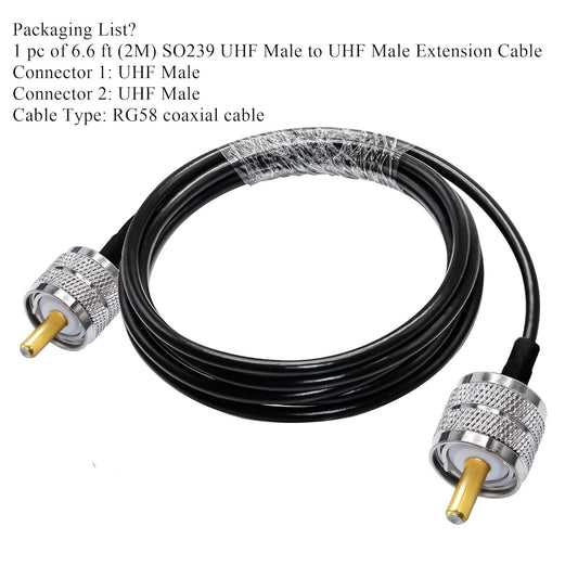 Jumber Cable UHF Male to Male Extension Cable 6.6ft (2M) Low Loss RG58 RF Black Coaxial Cable - Pack - 1