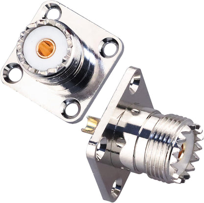 UHF Female 4 Hole Connector Flange Panel UHF RF Adapter UHF Female Plug PL259 Solder Cup Connector  - Pack - 2