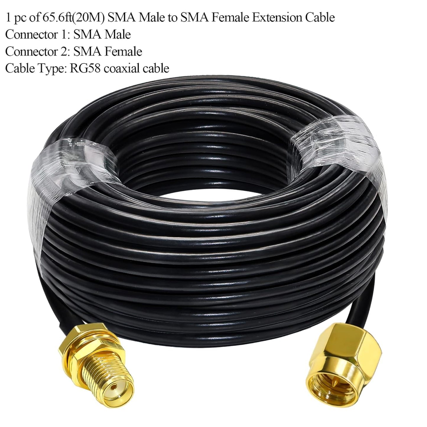 RG58 SMA Male to SMA Female Coaxial Cable, Low Loss SMA Coax Extension Cable 65.6ft(20M) -Pack -1