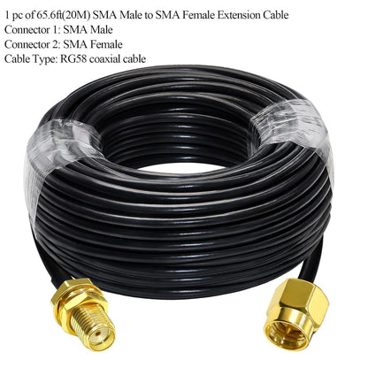 RG58 SMA Male to SMA Female Coaxial Cable, Low Loss SMA Coax Extension Cable 65.6ft(20M) -Pack -1
