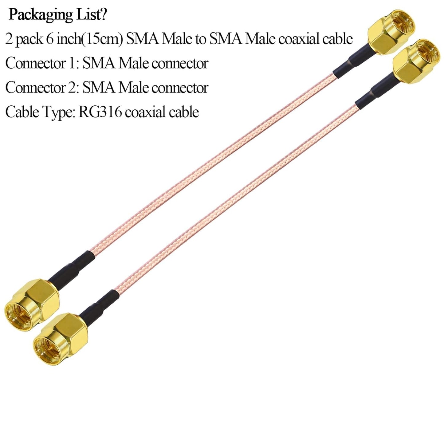 RG316 SMA Coax Cable, 6inch (15cm) SMA Male to SMA Male Pigtail Coaxial Cable -Pack -1
