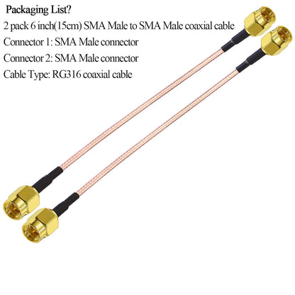 RG316 SMA Coax Cable, 6inch (15cm) SMA Male to SMA Male Pigtail Coaxial Cable -Pack -1