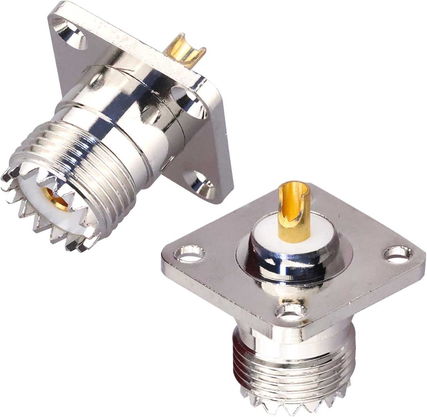 UHF Female 4 Hole Connector Flange Panel UHF RF Adapter UHF Female Plug PL259 Solder Cup Connector - Pack - 4