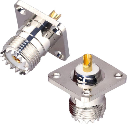 UHF Female 4 Hole Connector Flange Panel UHF RF Adapter UHF Female Plug PL259 Solder Cup Connector - Pack - 4