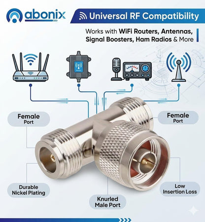 N Male To Dual N Female 3 Way Coax Adapter T Shape N Type Rf Splitter Connector Pack Of 1
