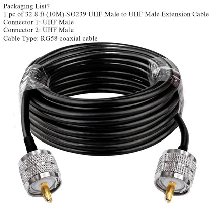 Jumber Cable UHF Male to Male Extension Cable 32.8ft(10M) Low Loss RG58 RF Black Coaxial Cable - Pack - 1