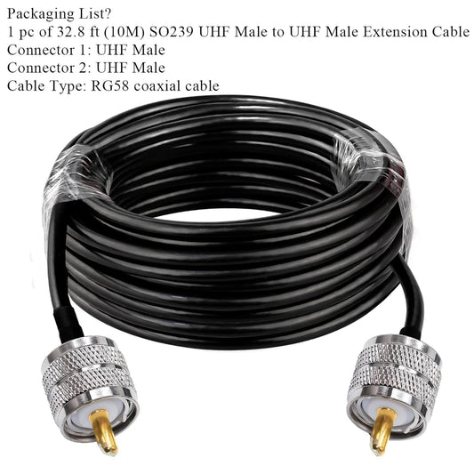 Jumber Cable UHF Male to Male Extension Cable 32.8ft(10M) Low Loss RG58 RF Black Coaxial Cable - Pack - 1