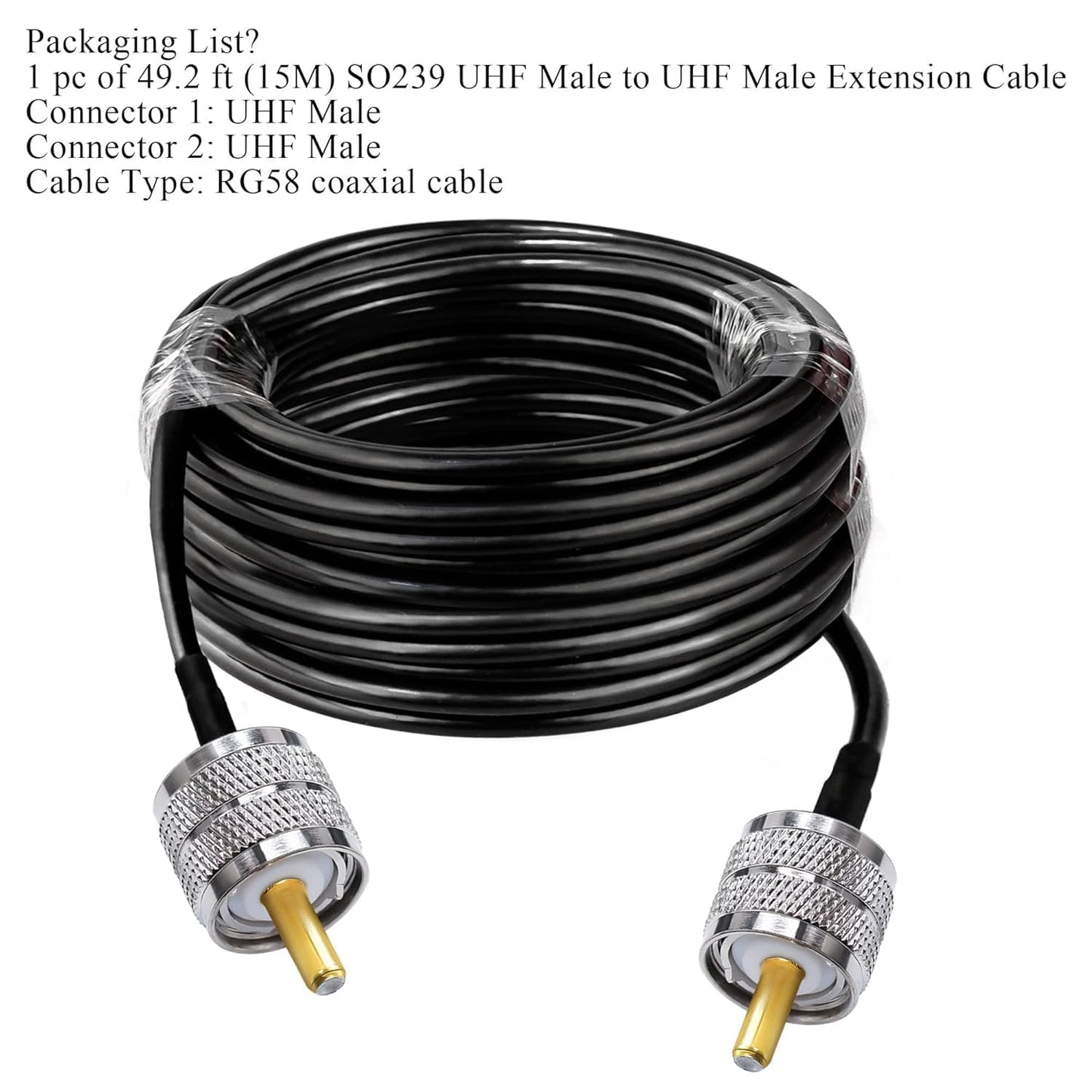 Jumber Cable UHF Male to Male Extension Cable 49.2ft(15M) Low Loss RG58 RF Black Coaxial Cable - Pack - 1