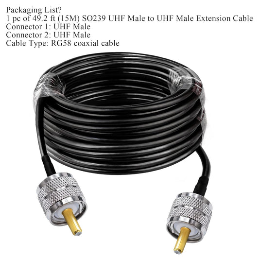 Jumber Cable UHF Male to Male Extension Cable 49.2ft(15M) Low Loss RG58 RF Black Coaxial Cable - Pack - 1