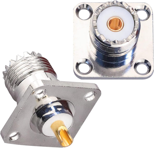 UHF Female 4 Hole Connector Flange Panel UHF RF Adapter UHF Female Plug PL259 Solder Cup Connector - Pack - 1
