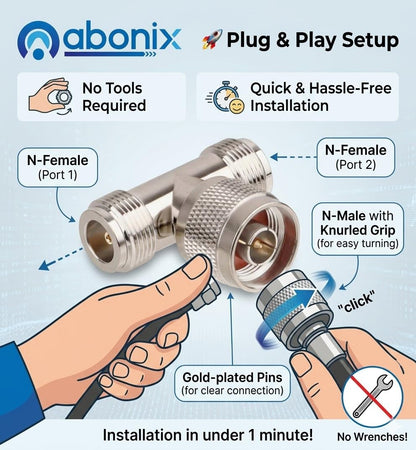 N Male To Dual N Female 3 Way Coax Adapter T Shape N Type Rf Splitter Connector Pack Of 1