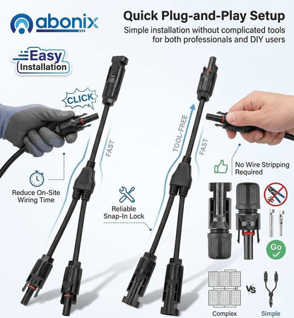 MC4 Solar Connector Y Branch – 1 Pair (Male/Female) Waterproof Adapter for Parallel Connection of Solar Panels