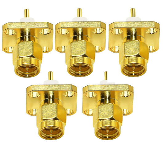 SMA Male 4 Hole Panel Mount Solder Connector - Pack - 5