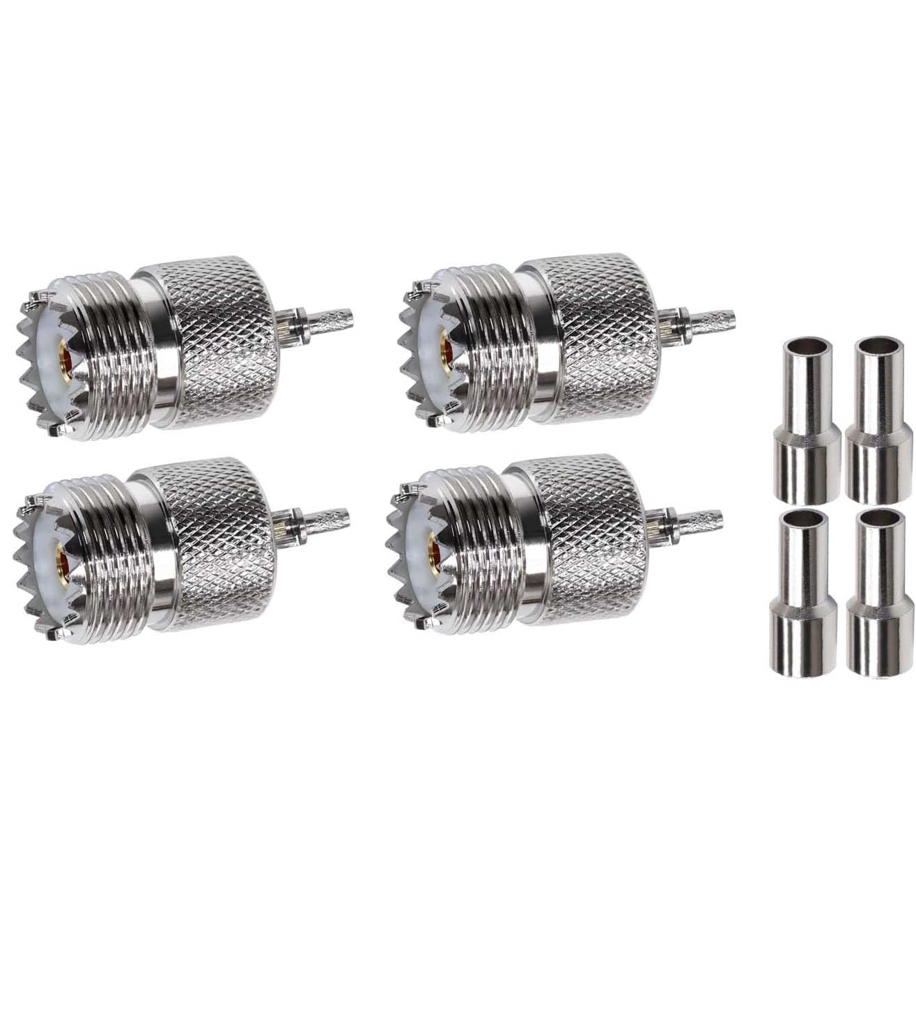UHF Crimp Connectors SO239 PL259 Female Jack for RG316 RG179, Pack- 4